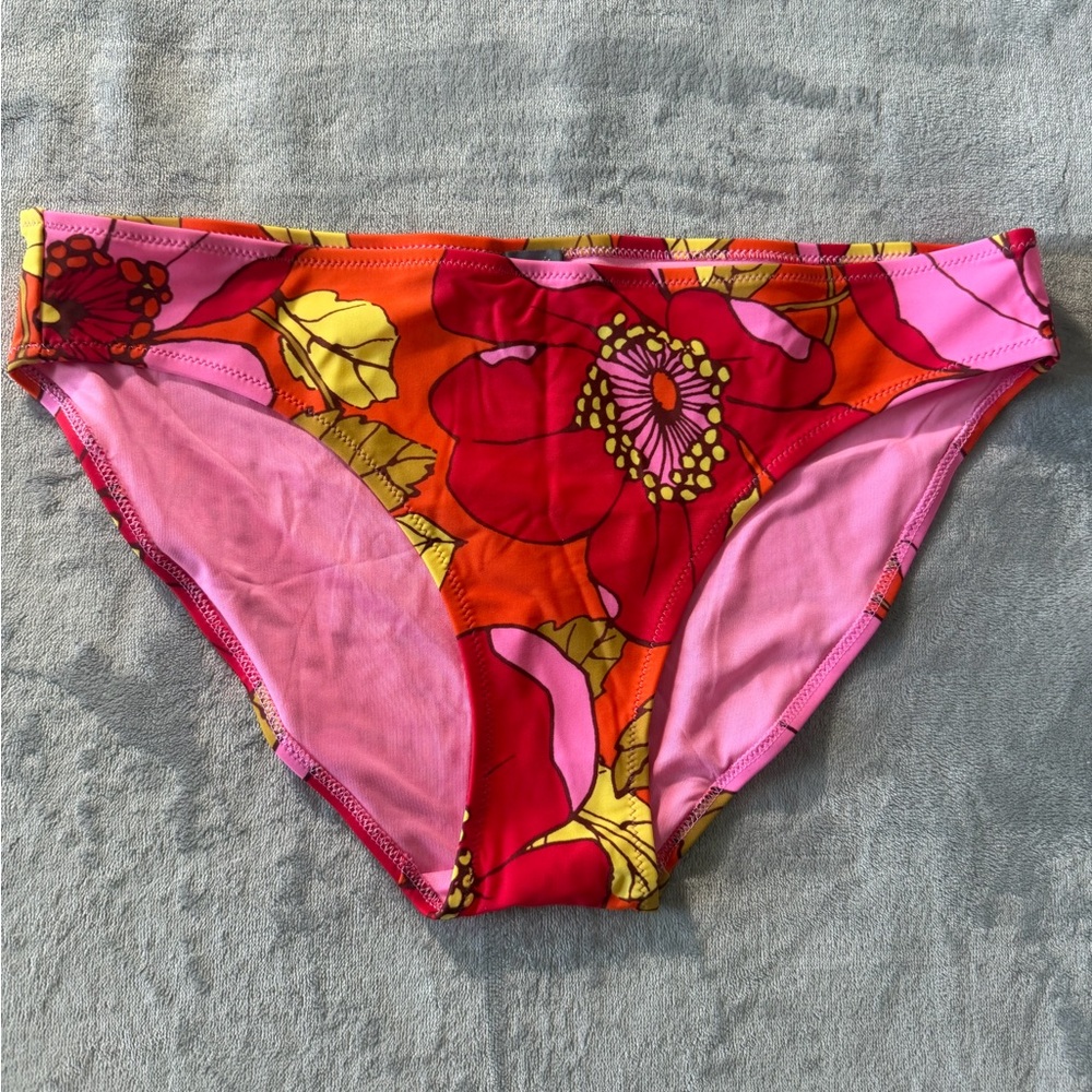 Aerie Floral Bikini Bottom - Pink and Orange